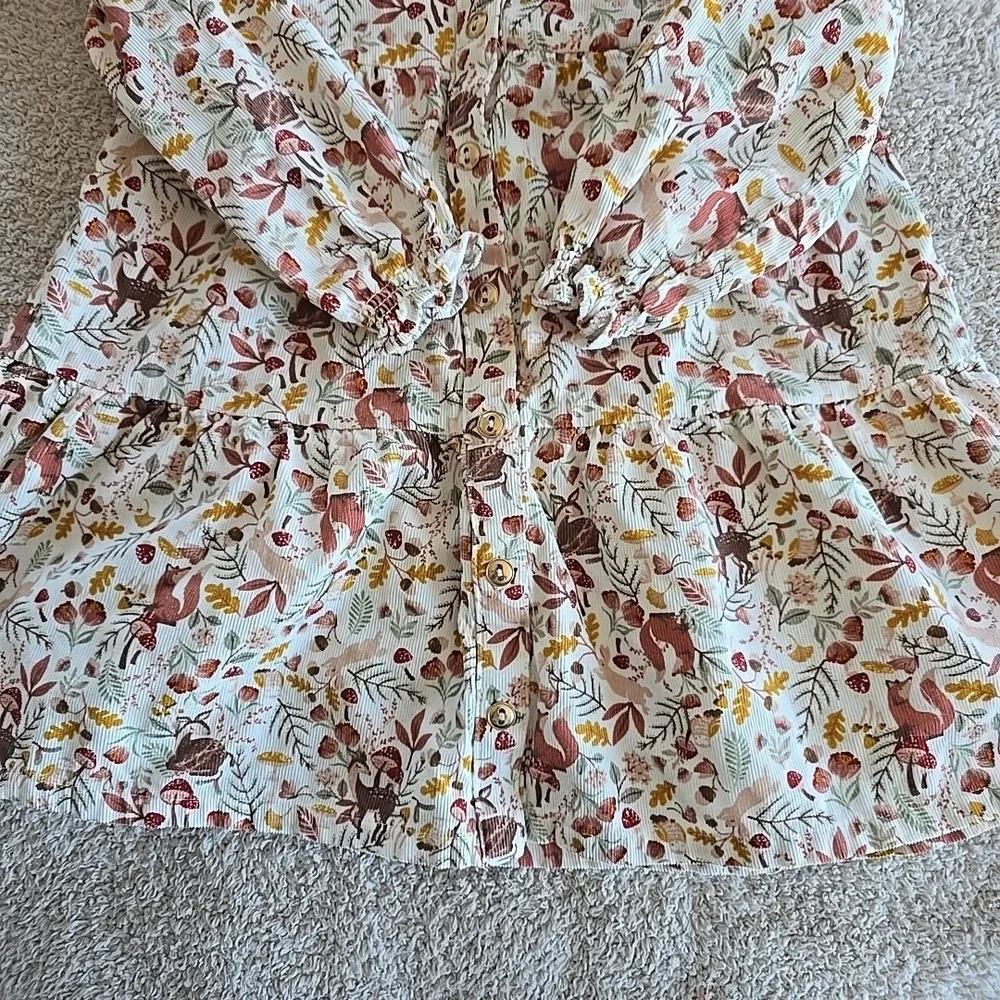 Happily Grey Kids 3T Girls Dress Deer Mushroom Nature Long Sleeve Corduroy